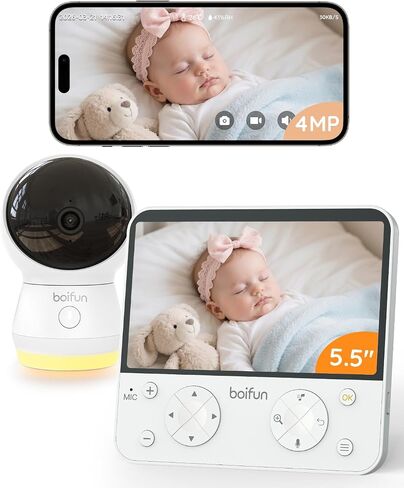 BOIFUN AI Baby Monitor with Camera and Audio, Safety Alerts (Tummy Sleeping & Face Area), WiFi Smartphone APP Control, Colorful Night Light, 2K HD Night Vision, Motion & Cry Detection, Two-Way Talk in Saudi Arabia