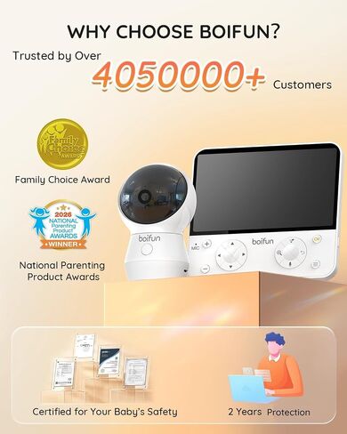 BOIFUN AI Baby Monitor with Camera and Audio, Safety Alerts (Tummy Sleeping & Face Area), WiFi Smartphone APP Control, Colorful Night Light, 2K HD Night Vision, Motion & Cry Detection, Two-Way Talk in Saudi Arabia