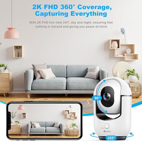 Cloarks 2K Indoor Camera, 5/2.4 GHz WiFi Pan/Tilt Security Camera with AI Motion Detection, One-Click Call for Baby Monitor, Wired Pet Camera with 2-Way Audio, 24/7, Siren Alarm, TF/Cloud Storage in Kuwait