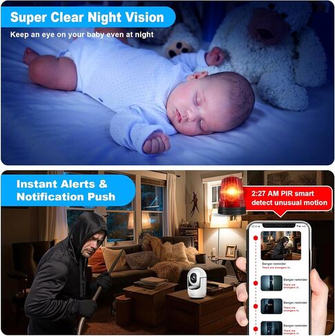 Cloarks 2K Indoor Camera, 5/2.4 GHz WiFi Pan/Tilt Security Camera with AI Motion Detection, One-Click Call for Baby Monitor, Wired Pet Camera with 2-Way Audio, 24/7, Siren Alarm, TF/Cloud Storage in Kuwait