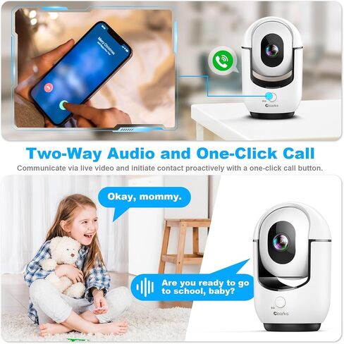 Cloarks 2K Indoor Camera, 5/2.4 GHz WiFi Pan/Tilt Security Camera with AI Motion Detection, One-Click Call for Baby Monitor, Wired Pet Camera with 2-Way Audio, 24/7, Siren Alarm, TF/Cloud Storage in Kuwait