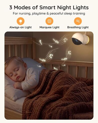 BOIFUN AI Baby Monitor with Camera and Audio, Safety Alerts (Tummy Sleeping & Face Area), WiFi Smartphone APP Control, Colorful Night Light, 2K HD Night Vision, Motion & Cry Detection, Two-Way Talk in Saudi Arabia