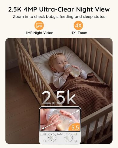 BOIFUN AI Baby Monitor with Camera and Audio, Safety Alerts (Tummy Sleeping & Face Area), WiFi Smartphone APP Control, Colorful Night Light, 2K HD Night Vision, Motion & Cry Detection, Two-Way Talk in Saudi Arabia