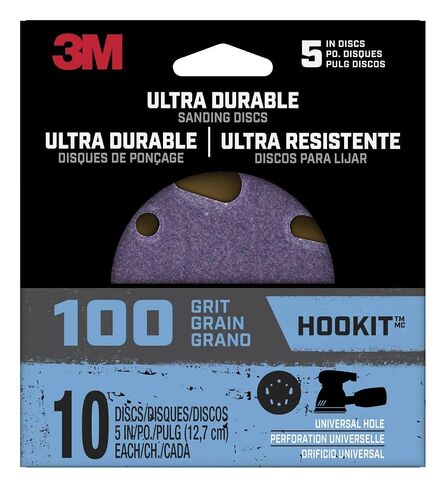 3M Ultra Durable 5 in Power Sanding Discs, Universal Hole, 100 Grit, 10/Pk in Kuwait