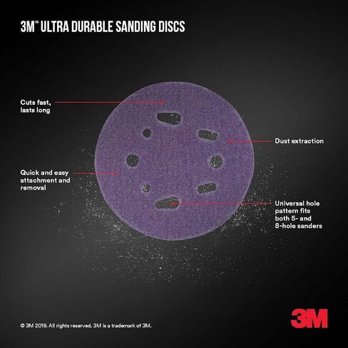 3M Ultra Durable 5 in Power Sanding Discs, Universal Hole, 100 Grit, 10/Pk in Kuwait