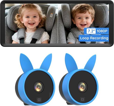 Babyvue BV3 MAX Dual Baby Car Camera, Pink 7.2" 1080P Split Monitor | Video Recording, 1080P Split Screen, Auto IR Night Vision and Adjustable Brightness Help Monitor Two Kids While Driving in Kuwait