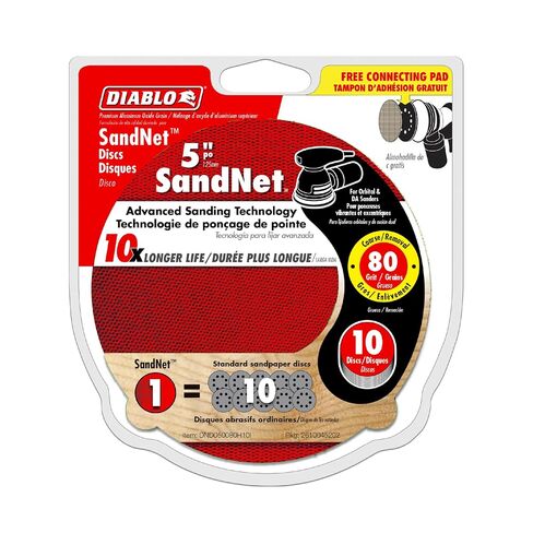 Diablo SandNet Reusable Sanding Discs with Connection Pad - 5", 10-Pack | 80 Grit Coarse Ceramic Blend, Ideal for Wood, Metal and Plastics - DND050080H10I in Kuwait