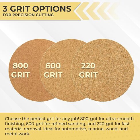 Sunmight Gold Grip No Hole 6 Inch Sanding Discs - 600 Grit, Premium Aluminum Oxide - Strong Latex Backing for Automotive, Marine, Wood & Metal Applications - Excellent Cutting and Long Life (50 Pcs) in Kuwait