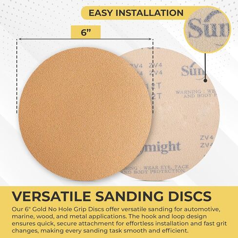 Sunmight Gold Grip No Hole 6 Inch Sanding Discs - 600 Grit, Premium Aluminum Oxide - Strong Latex Backing for Automotive, Marine, Wood & Metal Applications - Excellent Cutting and Long Life (50 Pcs) in Kuwait