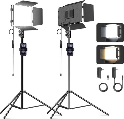 طقم إضاءة فيديو LED مكون من قطعتين مع حامل إضاءة مقاس 79 بوصة، وإضاءة تصوير فوتوغرافي 3000 لوكس مع باب بارندور، وإضاءة لوحة إضاءة استوديو 30 وات 2500 ك - 8500 ك لتسجيل الفيديو، والبث المباشر للعبة in Kuwait