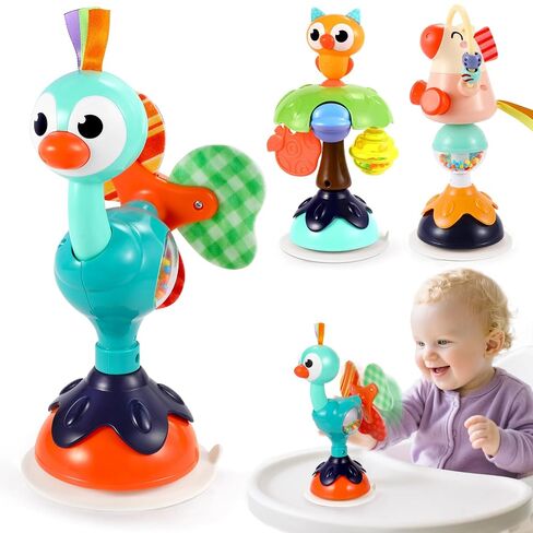 Baby Toys 6-12 Months, Removable Baby Rattle, 6 Month Old High Chair Toys | Baby Bath Sensory Toys with Suction Cup, 3PCS Infant Teething Toys, Christmas & Birthday Baby Gift for 6 7 9 12-18 Months in Kuwait