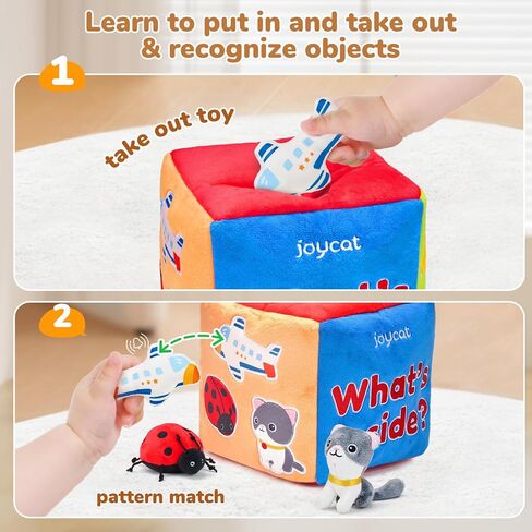 JoyCat Baby Toys 6-12 Months, Mystery Soft Box 10 Sensory Objects, Rattle | 10 sensory objects in a mystery box encourage baby exploration with rattles, crinkles and mirror play for early learning. in Kuwait