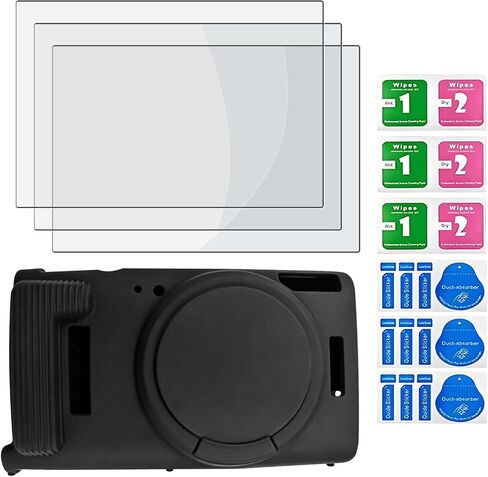 Screen Protector Compatible for Canon PowerShot IXY 650/ELPH 360 Cameras,Tempered Glass Film Anti-Scratch High Definition and Soft Silicone Case (Black) in Kuwait