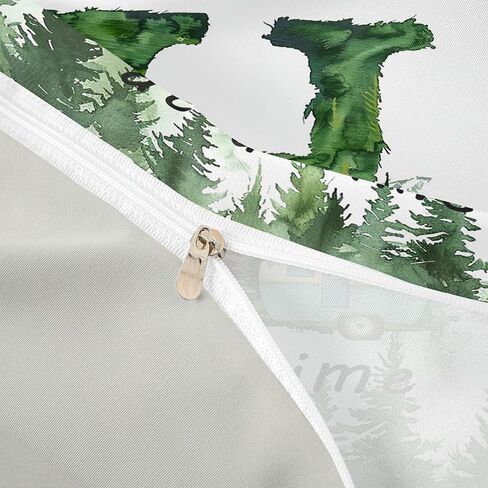Erosebridal Camping Initial H Toddler Comforter Cover Forest Camper Bedding Set for Kids Teens Woodland Adventure Microfiber Duvet Cover Camp Car Green Trees Bedroom Decor, Zipper in Kuwait