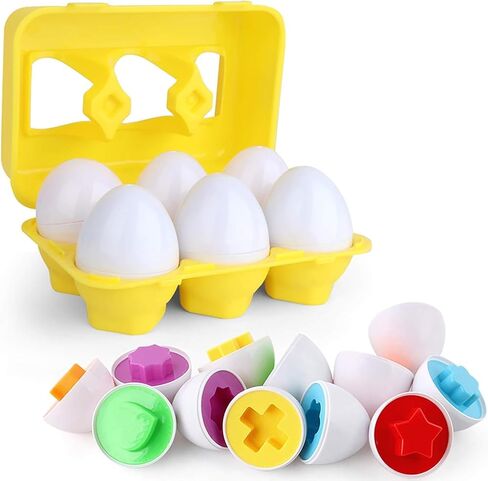 VUIYA Toddler Toys - Color Matching Egg Set - Educational Color, Shapes and Sorting Recognition Skills - Puzzle for Kid Baby Boy Girl, Easter Basket Gift (6 Eggs) in Kuwait