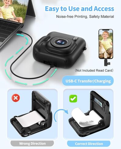 Kids Camera Instant Print, 1080P Dual-Lens Digital Camera for Kids, Black | Selfie Video, Girls Boys Christmas Birthday Gifts, Portable Toddler for 4-12 Years Old, with 32GB Card in Kuwait