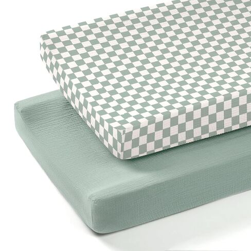 lulumoon Muslin Changing Pad Cover: Fit 32x16 Standard Pad for Baby | Soft & Breathable Cotton Changing Table Covers – Diaper Sheet for Nursery & Registry Gift in Kuwait