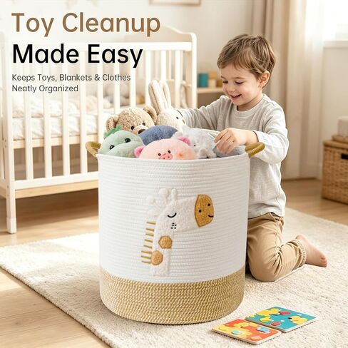 Baby Laundry Basket Large Baby Hamper, Cotton Rope Basket for Nursery Decor 51L Dirty Clothes Hampers for Kids, Woven Blanket Storage for Living Room, Stuffed Animal Storage Toy Box with Handles in Kuwait