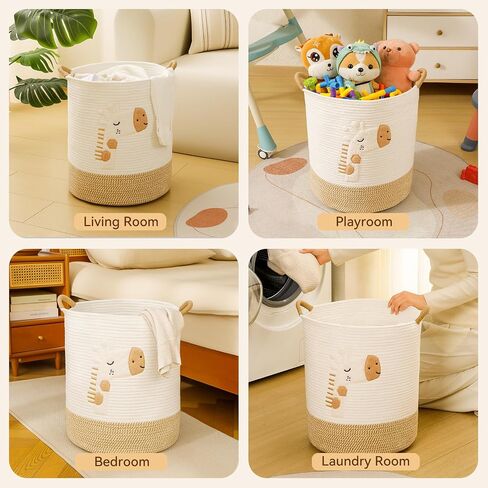 Baby Laundry Basket Large Baby Hamper, Cotton Rope Basket for Nursery Decor 51L Dirty Clothes Hampers for Kids, Woven Blanket Storage for Living Room, Stuffed Animal Storage Toy Box with Handles in Kuwait