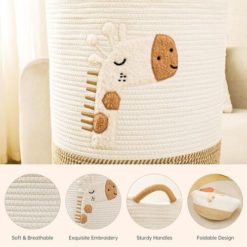 Baby Laundry Basket Large Baby Hamper, Cotton Rope Basket for Nursery Decor 51L Dirty Clothes Hampers for Kids, Woven Blanket Storage for Living Room, Stuffed Animal Storage Toy Box with Handles in Kuwait