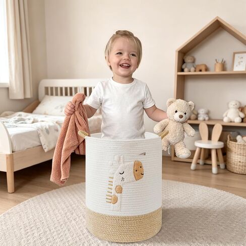 Baby Laundry Basket Large Baby Hamper, Cotton Rope Basket for Nursery Decor 51L Dirty Clothes Hampers for Kids, Woven Blanket Storage for Living Room, Stuffed Animal Storage Toy Box with Handles in Kuwait