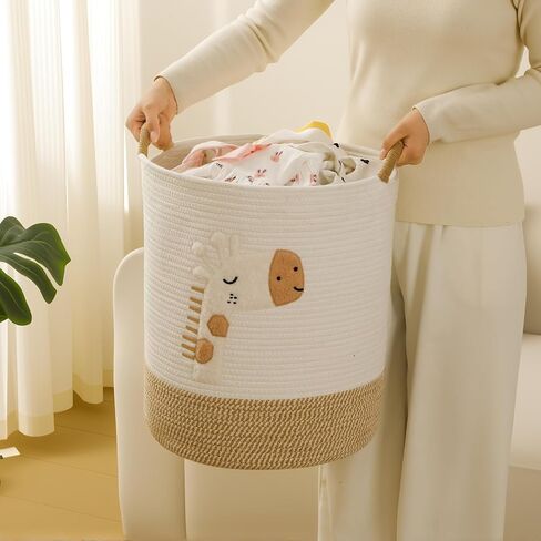 Baby Laundry Basket Large Baby Hamper, Cotton Rope Basket for Nursery Decor 51L Dirty Clothes Hampers for Kids, Woven Blanket Storage for Living Room, Stuffed Animal Storage Toy Box with Handles in Kuwait