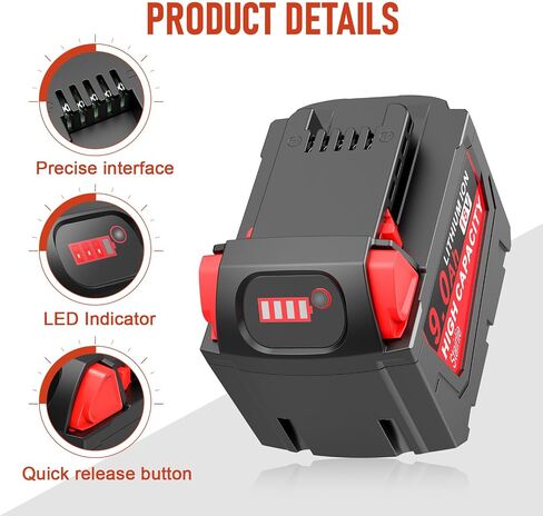 9.0Ah 18V Battery Compatible for Milwaukee WK1890 Mk-18 Tools, Compatible with 48-11-1840, 48-11-1828, 48-11-1820, 48-11-1815, 48-11-1850, 48-11-1890, 2646-22CT Cordless Power Tools in Kuwait