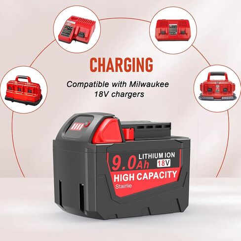 9.0Ah 18V Battery Compatible for Milwaukee WK1890 Mk-18 Tools, Compatible with 48-11-1840, 48-11-1828, 48-11-1820, 48-11-1815, 48-11-1850, 48-11-1890, 2646-22CT Cordless Power Tools in Kuwait