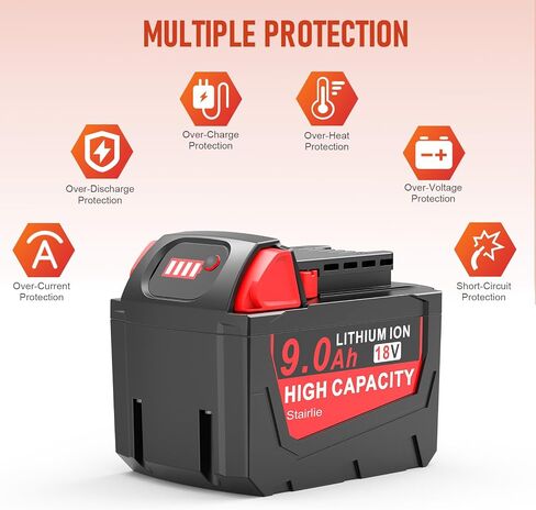 9.0Ah 18V Battery Compatible for Milwaukee WK1890 Mk-18 Tools, Compatible with 48-11-1840, 48-11-1828, 48-11-1820, 48-11-1815, 48-11-1850, 48-11-1890, 2646-22CT Cordless Power Tools in Kuwait