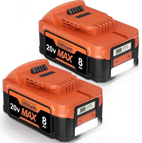 2 Packs 8.0Ah Replacement Lithium Battery for Dewalt 20V Battery with LCD Display,Support PD bidirectional OutPut 65W Compatible with Dewalt DCB200 DCB201 DCB203 DCB204 DCB205 Cordless Power Tools | 65W PD Type-C Bidirectional Charging USB Port,Compatible in Saudi Arabia