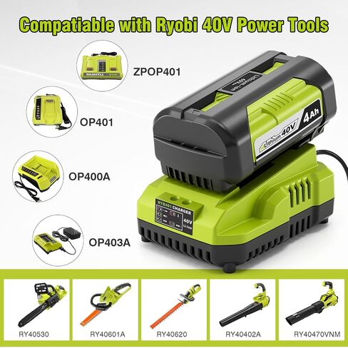 4.0Ah Battery and Charger,Replacement for Ryobi 40V Battery and Charger | Fast Charging 40V 4.0Ah Battery and Charger Kit,Replacement for Ryobi 40V Batteries Compatible with Ryobi 40Volt Power Tools in Kuwait
