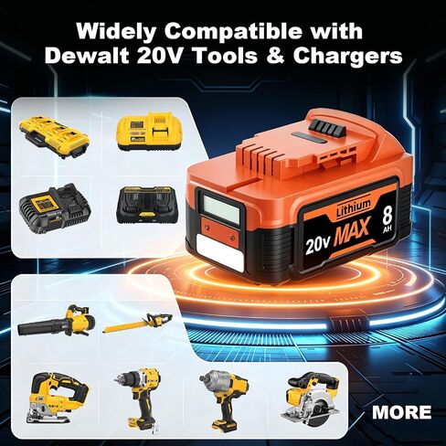2 Packs 8.0Ah Replacement Lithium Battery for Dewalt 20V Battery with LCD Display,Support PD bidirectional OutPut 65W Compatible with Dewalt DCB200 DCB201 DCB203 DCB204 DCB205 Cordless Power Tools | 65W PD Type-C Bidirectional Charging USB Port,Compatible in Saudi Arabia