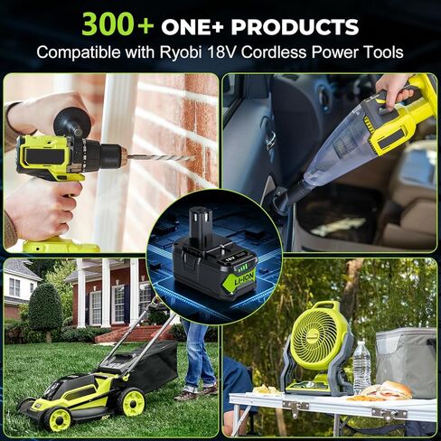 2 Pack 8.0Ah Replacement for Ryobi 18v Battery and Charger Compatible with | Ryobi 18 Volt Battery ONE+ Plus P102 P103 P104 P105 P107 P108 P109 P122 P190 Cordless Power Tools in Kuwait