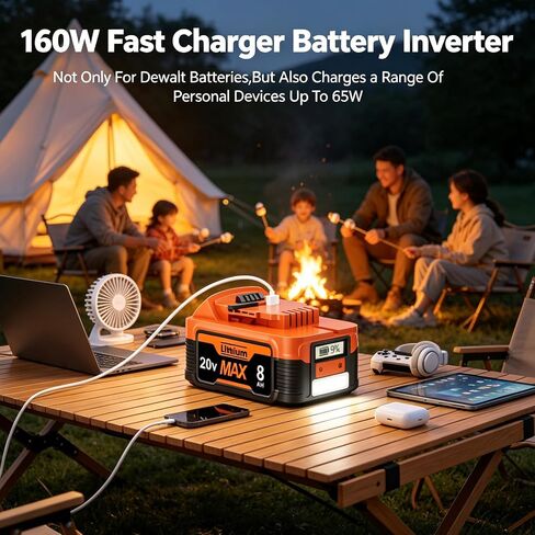 2 Packs 8.0Ah Replacement Lithium Battery for Dewalt 20V Battery with LCD Display,Support PD bidirectional OutPut 65W Compatible with Dewalt DCB200 DCB201 DCB203 DCB204 DCB205 Cordless Power Tools | 65W PD Type-C Bidirectional Charging USB Port,Compatible in Saudi Arabia