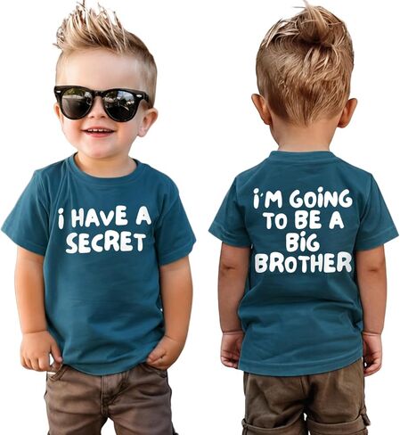 KEKEMI Toddler Boy Promoted to Big Brother Shirt I Have A Secret T-Shirt Baby Announcement Tee Cute Big Bro Short Sleeve Tops in Kuwait