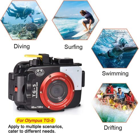 Sea frogs Underwater Camera Housing Compatible with Olympus TG-5 IPX8 | 60m/196ft Maximum Diving Depth Waterproof Camera Case for Diving, Surfing, Black in Kuwait