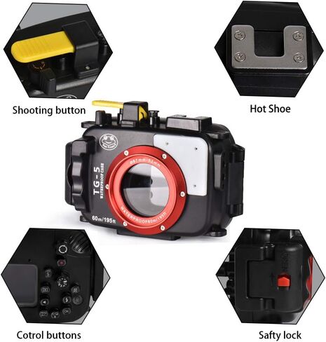 Sea frogs Underwater Camera Housing Compatible with Olympus TG-5 IPX8 | 60m/196ft Maximum Diving Depth Waterproof Camera Case for Diving, Surfing, Black in Kuwait