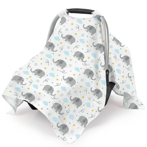 Baby Car Seat Cover, 100% Muslin Cotton Infant Car Seat Canopy Universal Carseat Cover Summer Breathable Sun Protector Canopies for Boys and Girls, Pink Bow in Kuwait