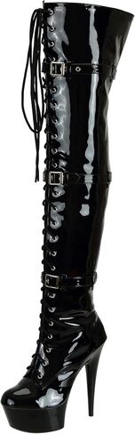 SheSole Women's Over The Knee Thigh High Heel Platform Boots | Patent Leather Stiletto Heel Round Toe Side Zipper Buckle Lace Up Sexy Boots for Halloween Costume Cosplay Dance Party Club in Saudi Arabia