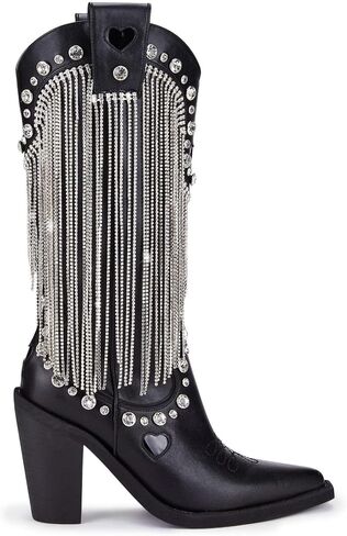 Dolls Kill Present Perfect Cowboy Boots by Sugar Thrillz - Vegan Leather Footwear With Rhinestone Fringe and Jewel Studs in Saudi Arabia