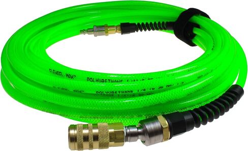 Coilhose Pneumatics PFX4100GS15XS Flexeel Max Reinforced Polyurethane Air Hose, 1/4-Inch ID, 100-Foot Length with 1/4-Inch Ball Swivel Coupler and 1/4-Inch Air Safety Plug, Industrial Interchange in Kuwait