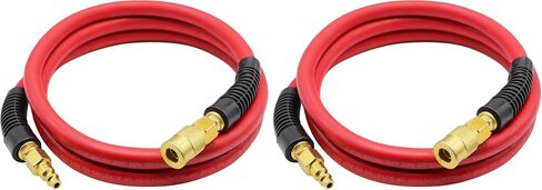 YOTOO Rubber Lead-in Air Hose 3/8-Inch by 6-Feet 300 PSI Heavy Duty, Kink Resistant, All-Weather Flexibility with 1/4-Inch Brass Male Fittings, Bend Restrictors, Red in Kuwait