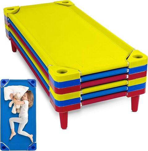 Kids Cot, Cots for Kids, Toddler, Sleeping, Children, 6 Pack, 52x23", 145LB | Houseables Daycare Beds, Stackable, Preschool Furniture, Toddler Bed, for Child Nap, Childcare, Day Care, Ready to Assemble in Kuwait