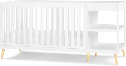 Delta Children Essex 4-in-1 Convertible Crib and Changer, Bianca White w/Natural in Kuwait
