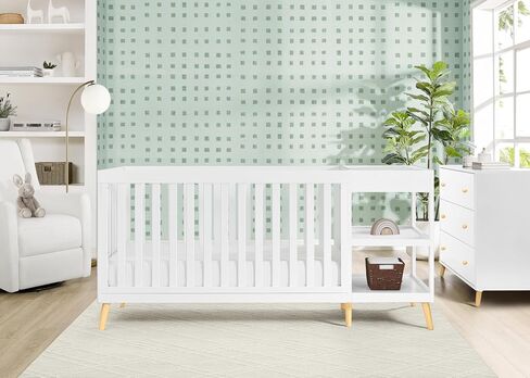 Delta Children Essex 4-in-1 Convertible Crib and Changer, Bianca White w/Natural in Kuwait