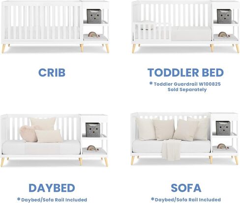 Delta Children Essex 4-in-1 Convertible Crib and Changer, Bianca White w/Natural in Kuwait