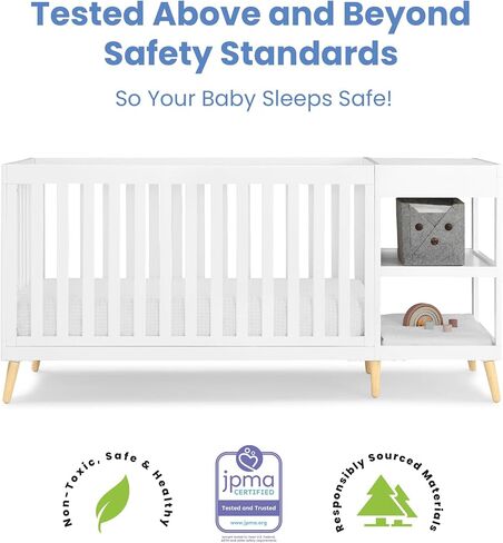 Delta Children Essex 4-in-1 Convertible Crib and Changer, Bianca White w/Natural in Kuwait