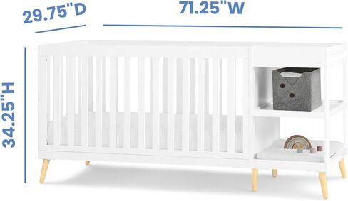 Delta Children Essex 4-in-1 Convertible Crib and Changer, Bianca White w/Natural in Kuwait