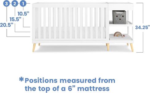Delta Children Essex 4-in-1 Convertible Crib and Changer, Bianca White w/Natural in Kuwait