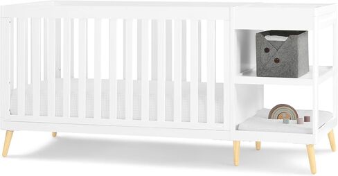 Delta Children Essex 4-in-1 Convertible Crib and Changer, Bianca White w/Natural in Kuwait